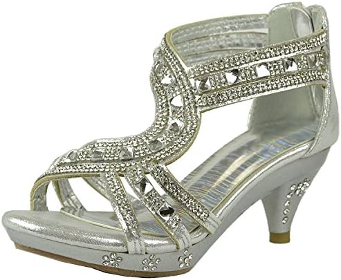Kids Dress Sandals Strappy Asymmetrical Jeweled A Dress Shoes Silver 10