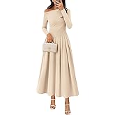 MEROKEETY Women's Fall Long Sleeve Wedding Guest Dresses 2025 One Shoulder Elegant Formal Pleated Midi Maxi Dress