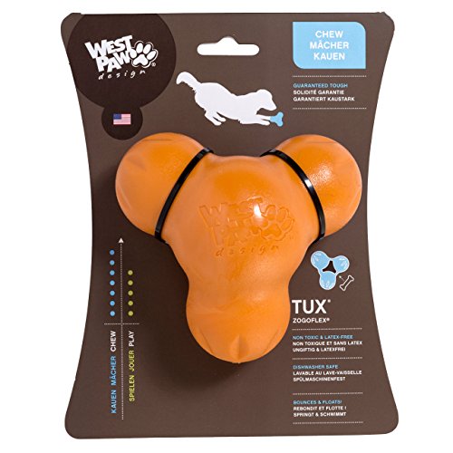West Paw Zogoflex Tux Interactive Treat Dispensing Dog Chew Toy for Aggressive Chewers, 100% Guaranteed Tough, It Floats!, Made in USA, Small, Tangerine