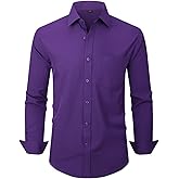 Lumilk Men's Dress Shirts Long Sleeve Button Down Shirt Business Formal Stretch Shirt Regular Fit with Pockets