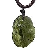 BOLFFU Moldavite Crystal Necklace,Raw Czech Meteorite Tektite Stone Healing Crystal Necklace,Green,Irregular Shape