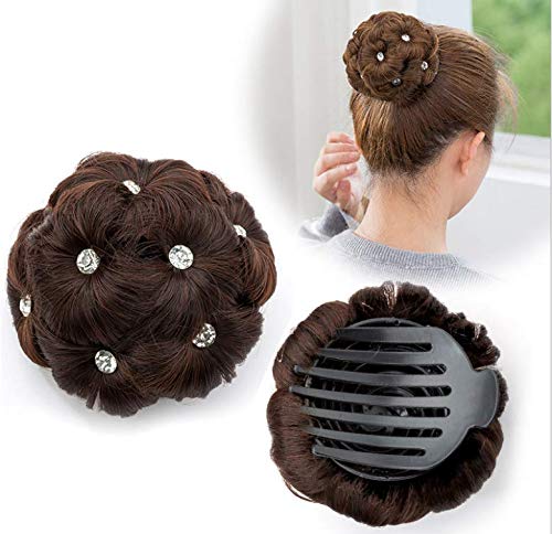 Yudit Black Rhinestone Clip In Hair Ponytail Extensions Bun Donut