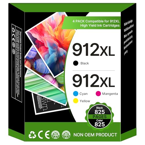 Cartouche 912 912 XL Compatible pour HP 912 912XL Cartouche pour HP OfficeJet Pro 8022e 8024e 8020e 8022 8024 8020 8023 OfficeJet 8014e 8012e 8012 8010 8014 8015 8017 pour HP 912xl Pack de 4