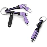 PONICOR 6 in 1 Short Keychain Multi Charging Cable 3A Fast Charger Cord, Nylon Braided USB C Cable for Travel, Universal Charging Cable for Cell Phones (Purple)