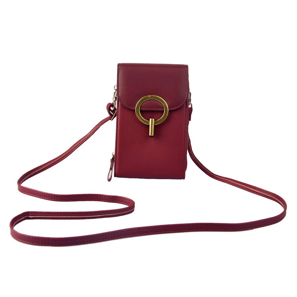 HXT-OAK Ladies PU Leather Diagonal Bag Women Phone Bag with 3 Compartments 4 Card Slots Small Crossbody Bag Strap Detachable Cellphone Purse Suitable for Smartphone Within 6.5-inch(Red)