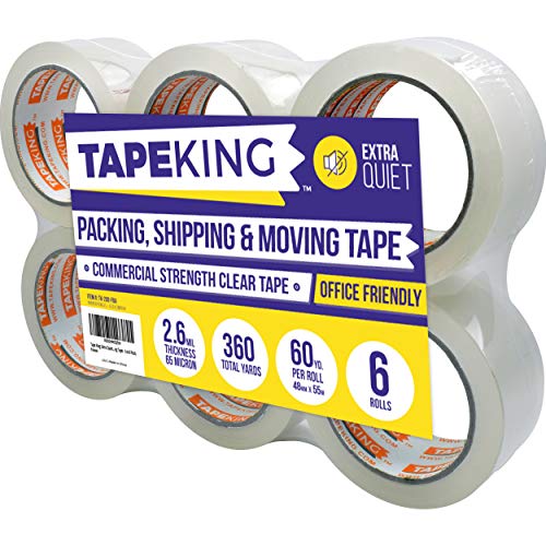 Tape King Quiet Packing Tape Pack of 6, Clear, HeavyDuty, Packaging