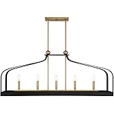 Savoy House 1-7804-5-143 Sheffield Modern Linear Chandelier, 5-Light 300 Total Watts, 19" H x 46" L, Matte Black & Warm Brass