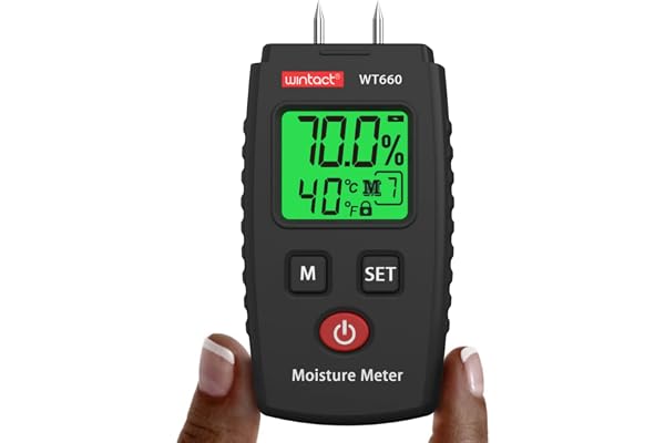 Wintact Pocket Wood Moisture Meter, Pin Type Water Leak Detector, Digital Moisture Tester for Lumber, Firewood, Walls, Drywal