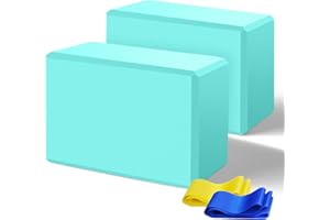 BIGUPHATE 2024 Yoga Blocks 2 Pack, EVA Foam Yoga Block With 2 Resistance Bands, Supportive Latex-Free, Non-Slip Exercise Blocks, Yoga Block for Pilates, Meditation, Balance, Stretching (Teal)