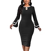 DinyIn Formal Church Dress for Women Long Sleeve Work Business Dresses