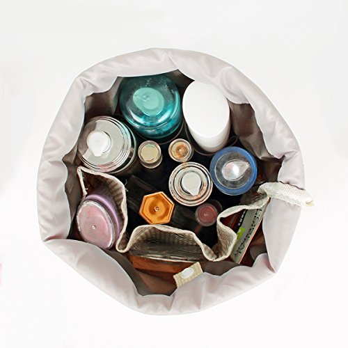 HJSMing Bathroom Folding Bag Travel Barrel Toiletry Bag Large Capacity Storage Organizer Travel Waterproof Portable Cosmetic Bag Bucket Makeup Bag with Pouch (Pink) - Thumbnail 3