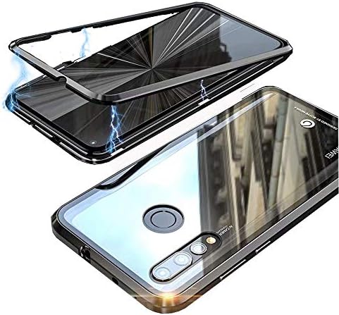 Funit Magnet Adsorption Case for Huawei Nova 4 Metal Frame+Clear 9H Glass Back Hard Cover Hybrid Case Ultra Slim Fitting Anti-Scratch Support Wireless Charging Huawei Nova 4 Cover (Black)