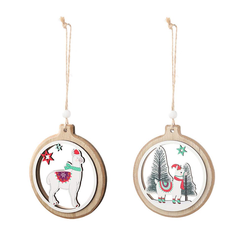 Amosfun 2pcs Wooden Christmas Ornaments Christmas Tree Decorations Decorations Christmas Alpaca Wood Slices Hanging