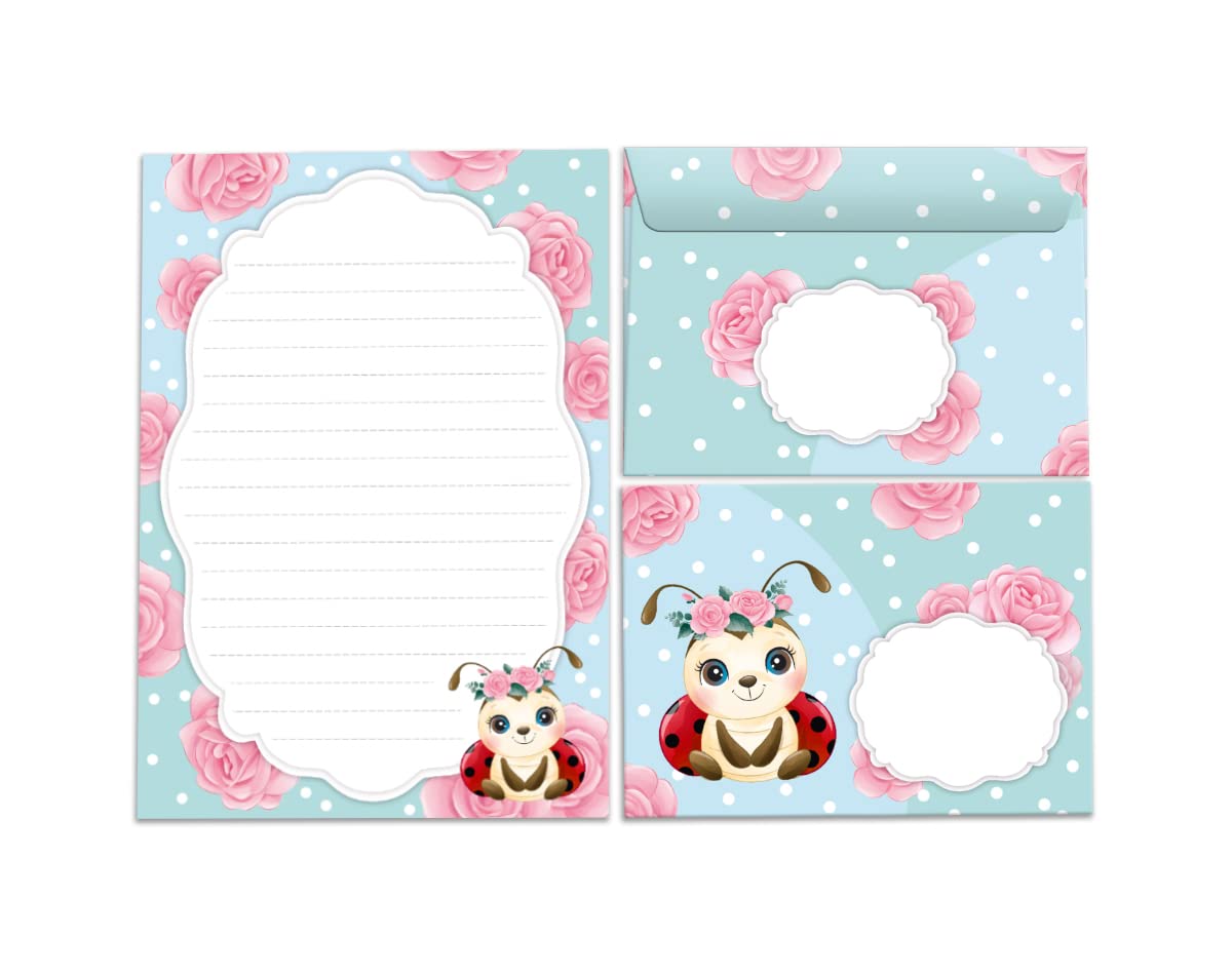 Letter Pad with Envelope for Kids Ladybird Stationery Set for Girls (A5 Pad with 25 Sheets + 15 Envelopes)