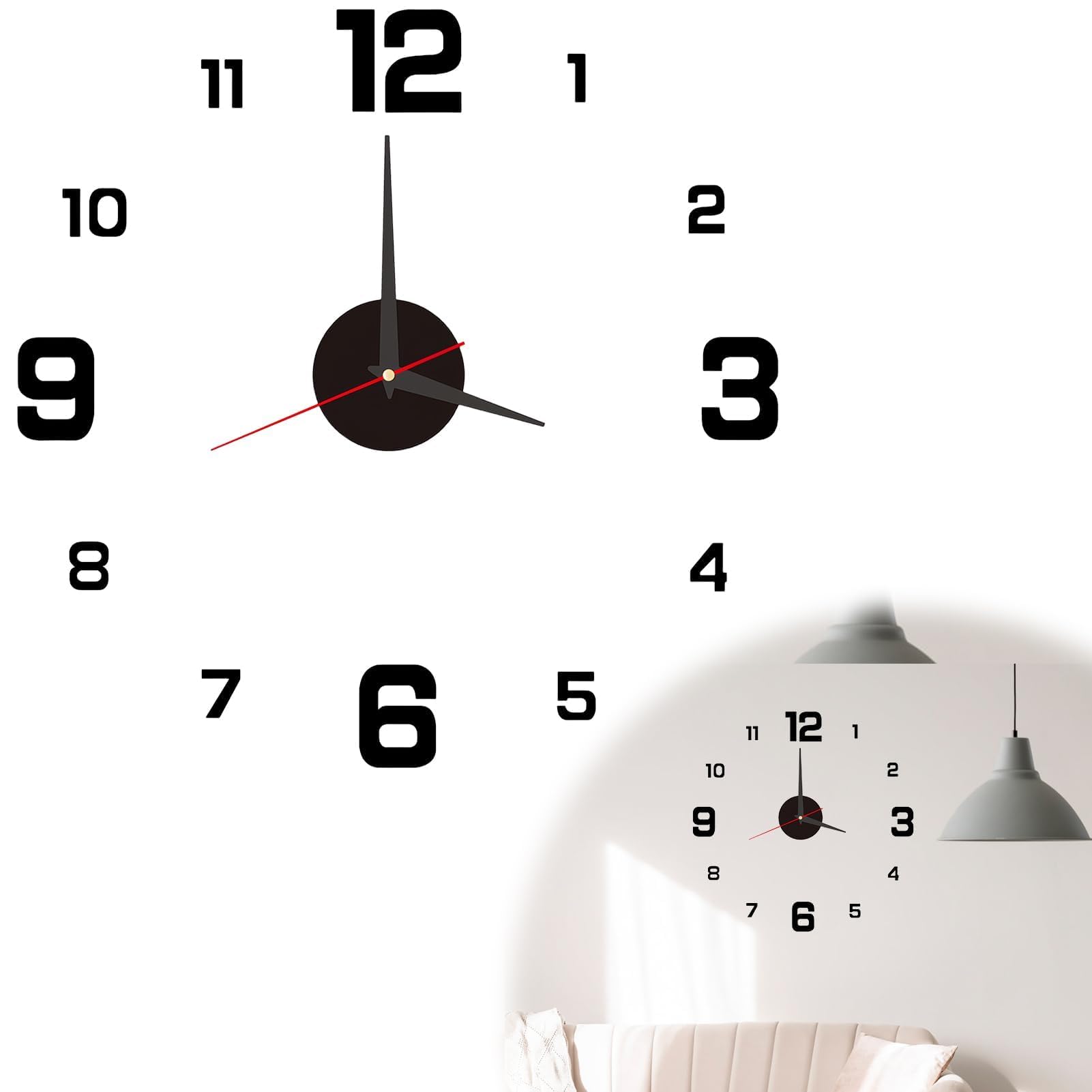 DIY Wall Clock, Diameter 40cm Frameless Modern Design Acrylic Mirror Surface Silent Movement Small Wall Decor for Home Office Hotel Bedroom and Living Room - Black,stick on wall clock-Diameter 15.7in