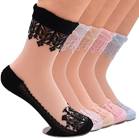Ultrathin Transparent Beautiful Crystal Lace Elastic Socks (Pack of 5 Pairs) - Free & Fast Shipping