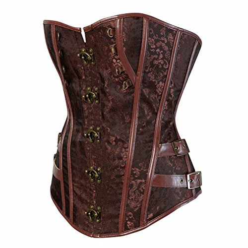 jutrisujo-Corsetto-Steampunk-Donna-Pelle-Bustino-Corpetto-Sexy-Gothic-Halloween-Pirata-Top-Pirata-Halloween-Marrone