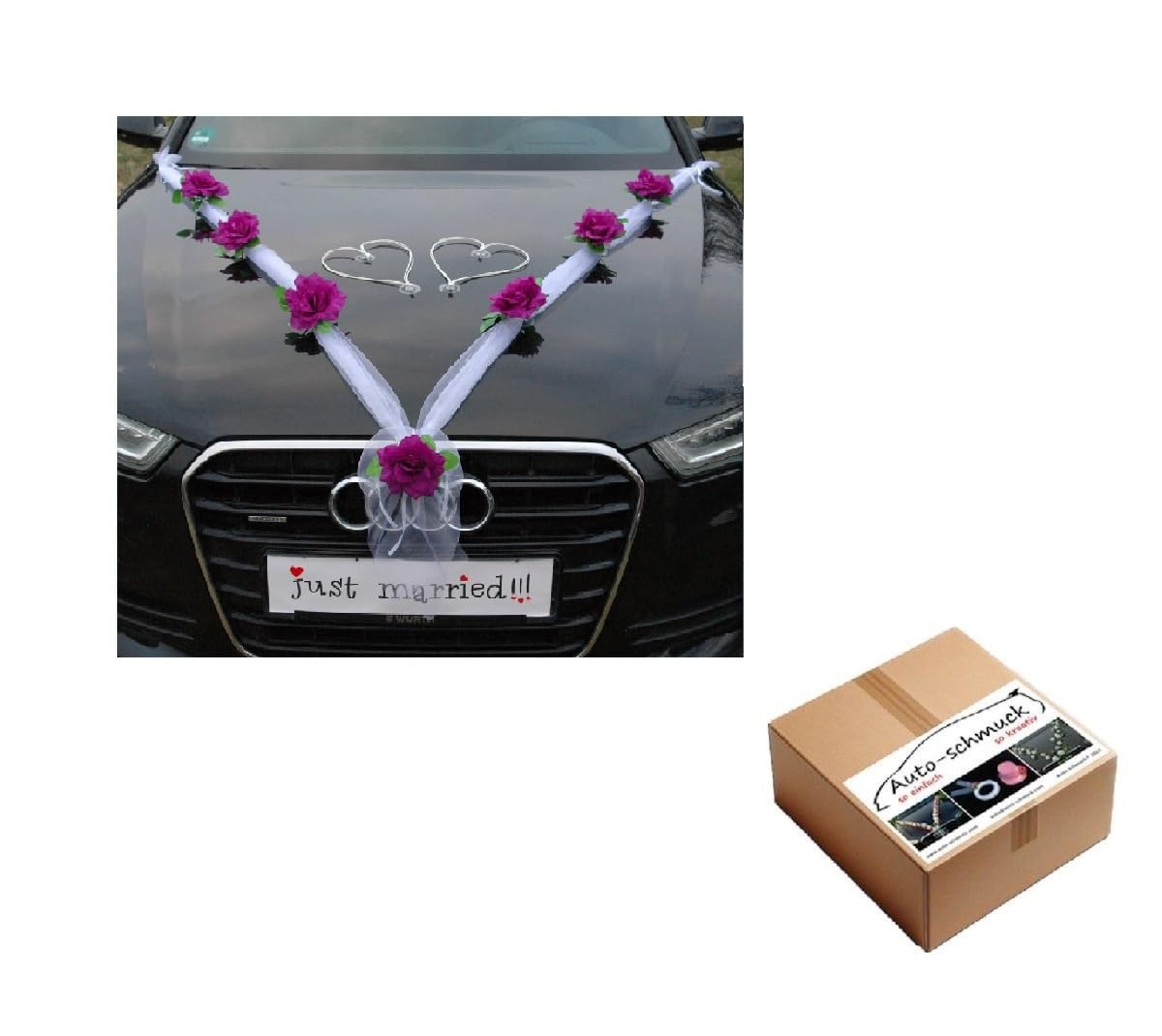 Auto Schmuck so einfach so kreativ Organza M + Hearts® Car Decoration Set (Dark Purple, White)