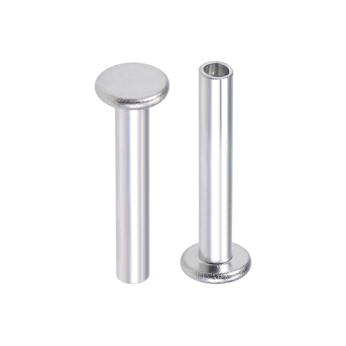 sourcing map 100 Pcs 4mm x 25mm Aluminum Flat Head Semi-Tubular Rivets Silver Tone