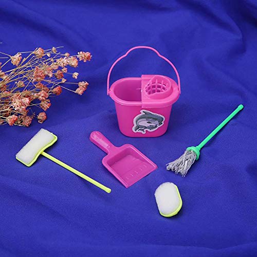 image for Domccy 5Pcs Doll Cleaning Tools Kids Play House Cleaning Mop Broom Buc