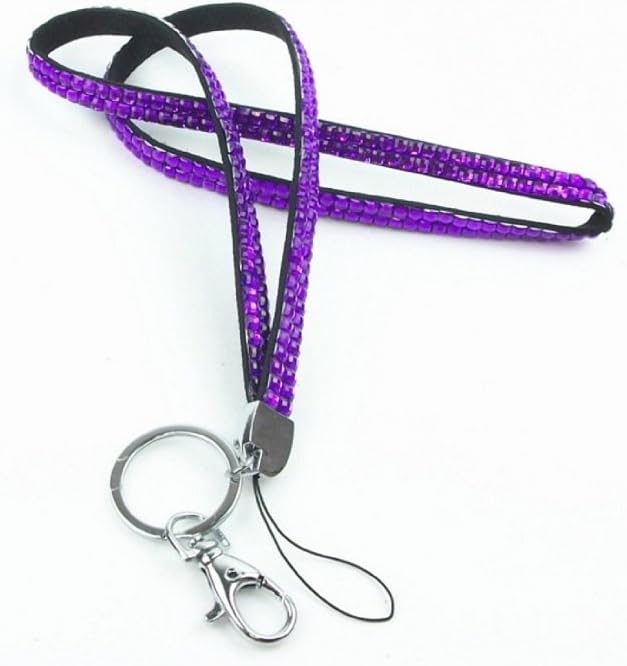 Wholesale Solutions Quality Bling Lanyard Rhinestone Diamonte Crystal Neck ID Card & Phone Holder Purple