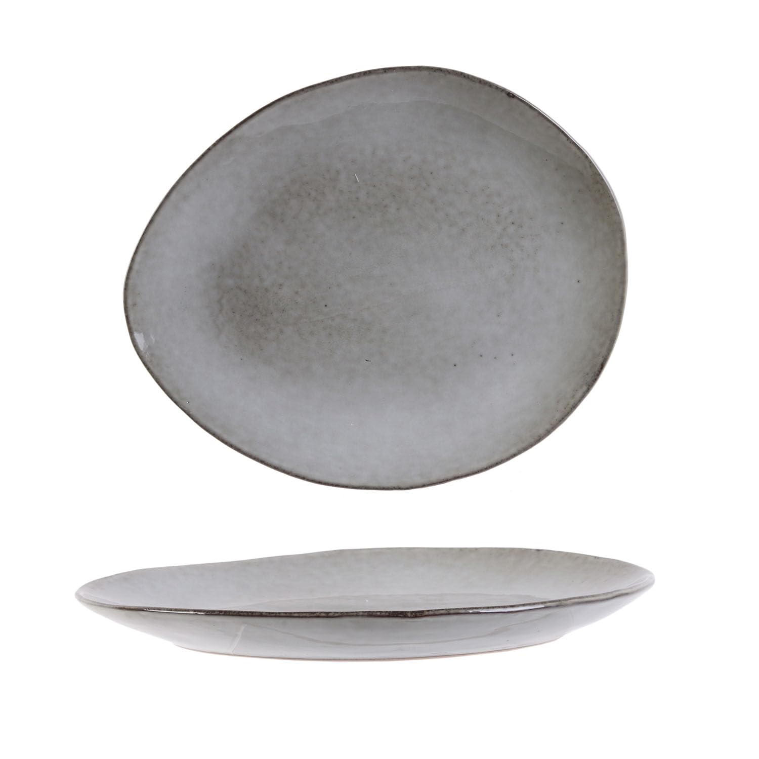 Home Deco Factory KA3752 Small Ceramic Pebble Stoneware Plate Grey H2 x 18 x 22 cm