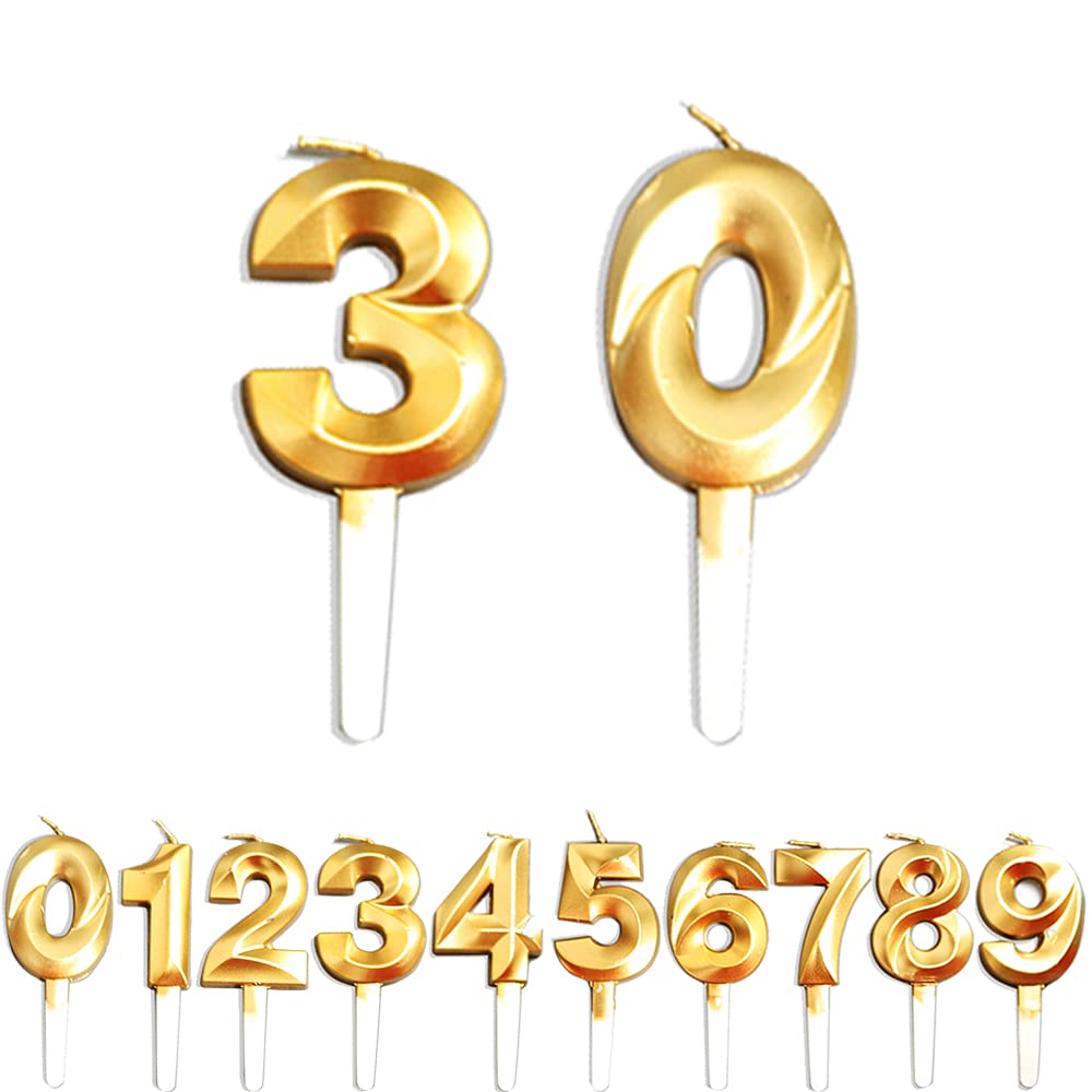 Birthday Candles, 30th Birthday Cake Candles, Cake Decoration for Birthday Party Wedding Anniversary Graduation Party Supplies (Gold, Number 0&3)