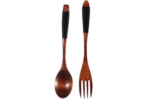 Spoon and Fork Set Natural Utensils for Rice Soup Dessert, 2 Piece Handmade Dinner Kit Natural Dinnerware Sets(6)