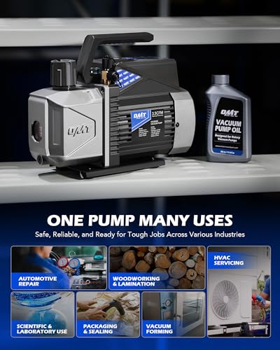 Orion Motor Tech Bomba de vacío A2L, 3.5 cfm 1/4 hp Bomba de vacío de una sola etapa a prueba de chispas para R1234yf R32 R134a R22 R410A con vacío 15 micrones Ultimate, Bomba de vacío Auto HVAC