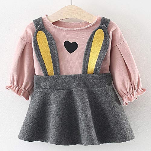 Charberry Infant Baby Girls Long Sleeve Love Print Tops+Bunny Ears Overalls Skirt Outfits