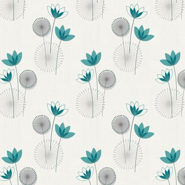 Pack of 5 Dolls House Miniature Styalised Teal Flower Wallpaper