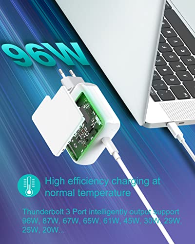 Charger 96W USB C Power Supply Compatible with MacBook Pro 16/15/14/13 inch, MacBook Air 2020/2019/2018, 2024 iPad Pro/Air M2/M4, Quick Charger, USB C to C Cable 2M