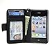 Deluxe Folio Wallet Genuine Leather Case for iPhone 4 iPhone 4S Multifunctional - Pockets to Keep Your Cards Driving License Bills & Belongings Safe - Color Black
