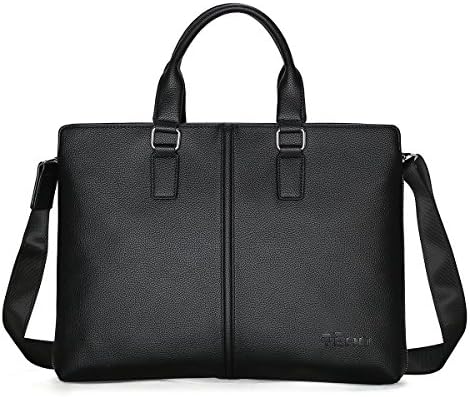 Leather Briefcase for Men, Shoulder Leather Laptop Briefcase Business Office Bag Slim Expandable Briefcase Black