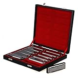 Swan Harmonica Set of 12. 10 Hole, 20 Tone  Diatonic Blues Harp Harmonicas -  Plays in 12 Keys. Chromed Silver & Black. Comes with Luxury Gift Box.