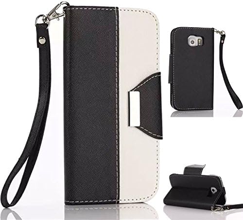 Galaxy S6 Edge Case, Hankuke [Kickstand] Samsung Galaxy S6 Edge PU Leather Wallet Case [Ultra Slim] Premium PU Leather Flip Cover - Flip Case for Samsung Galaxy S6 Edge (black+white)