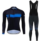 Men Cycling Jersey Set Long Sleeve Pro Cycling Clothes Riding Quick Dry Jacket + Cycling Bib with 9D Pad - Bike Clothing Kit