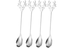 TOVINANNA 4Pcs 304 Stainless Steel Coffee Spoons Cartoon Deer Design, Espresso Stirring Spoons for Home and