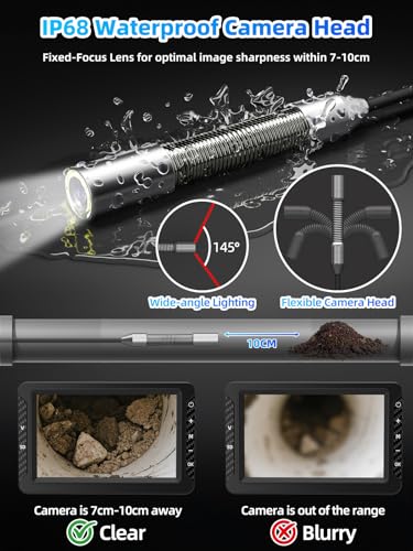 Caméra d'inspection de Drainage, Camera Canalisation 30m avec Enregistrement Vidéo et Audio, Camera HD pour Egout avec Sonde 18mm et Batterie 2100mAh, Endoscope Canalisation avec Carte TF 16 Go