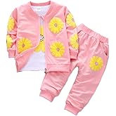 Yao 1-5Years Toddler&Little Girls Flowers Print 3 Piece Sets T Shirt Vest and Pants