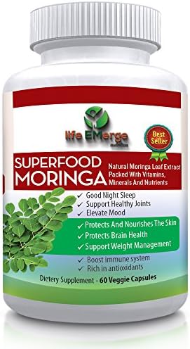 Superfood Moringa Oleifera- 100% Natural Leaf Powder Capsules 800mg (60-Count) Organic Leaf Extract | Vitamins, Minerals and Protein| Support Weight Loss, Energy, Stress, Sleep