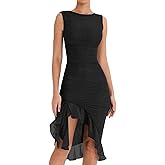 AXOSY Women's Midi Bodycon Dress Summer Sleeveless Ruffle Mermaid Dress Cocktail Party Tank Dresses for Wedding Guest