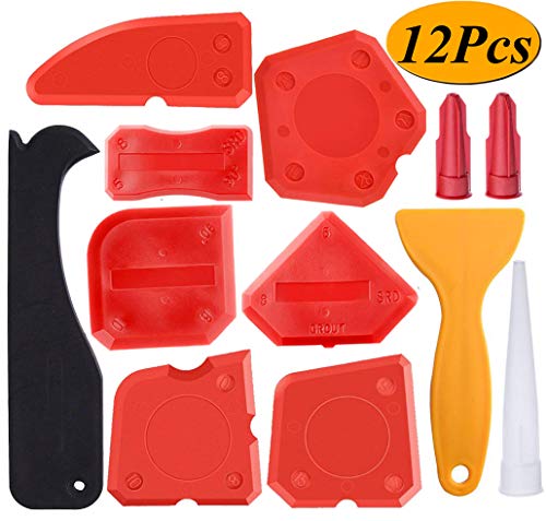12 Pieces Caulking Tool Kit Sealant Tools Silicone Sealant Finishing Tool Grout Scraper Caulk Remover and Caulk Nozzle and Caulk Caps (Red) - Thumbnail 5