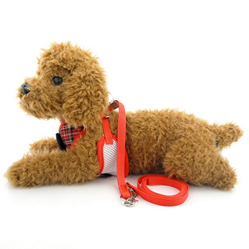 SELMAI Stylish Red Plaid Suits Mesh Dog Tuxedo Harness Vest Leash Set for Small Toy Dog Cat Puppy Adjsutable No Pull S