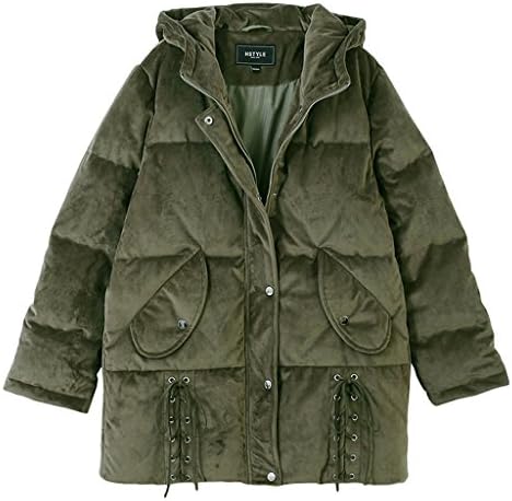 TSINY G Women's Fashion Loose Solid Color Hooded Down Jacket Winter Casual Warm Thickened Long Coat ( Color : Green , Size : S )