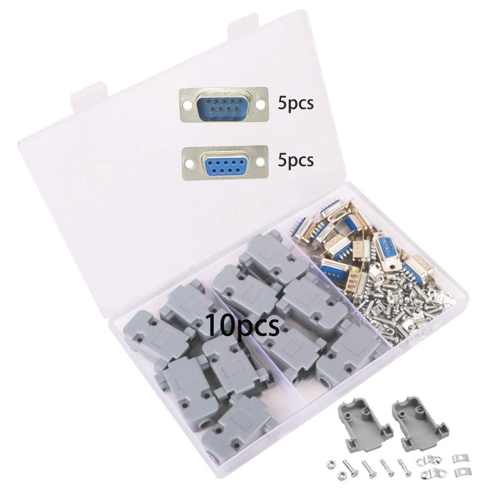 GTIWUNG DB9 Solder Connectors, RS232 Parallel Serial Port 9 Pin D Sub Male/Female Adapter, DB9 Plastic Shell Cover