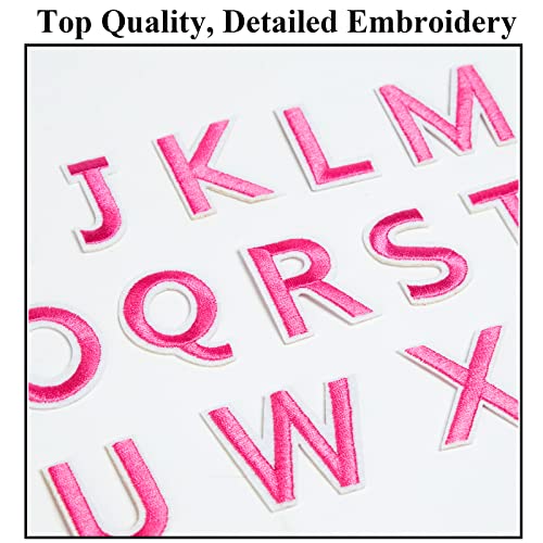 TACVEL 72 Pieces Iron on Letters and Numbers Patches, Embroidered Sew On Patches Alphabet A-Z, Numbers 0-9 Applique for Clothes, Dress, Hat, Socks, Jeans, DIY Accessories (Pink)