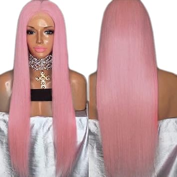 Amazon Co Jp 女性用ウィッグ 女性用ウィッグミドルレングス前髪ストレートヘアカラーゴールドピンクメイクフルヘアセット デイリーパーティー用 スポーツ アウトドア