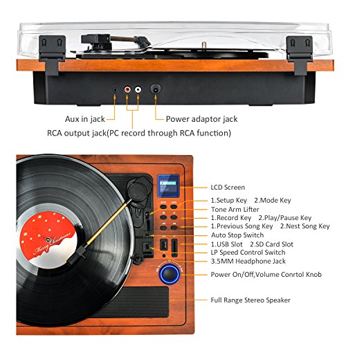 WOCKODER-LP-3-Speed-Bluetooth-LED-Turntable-with-Built-in-Stereo-SpeakersVintage-Style-Record-Player-Vinyl-To-MP3USBSD-Recording-Natural-Wood