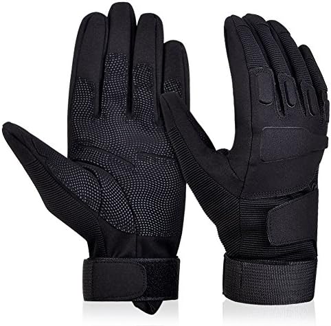 Adiew Full Finger Military Tactical Airsoft Hunting Riding Cycling Anti-Vibration Mountain Bike Slip-Proof Motorcycle Road Racing Bicycle Glove Shockproof Outdoor Sports Glove(Black,Large)